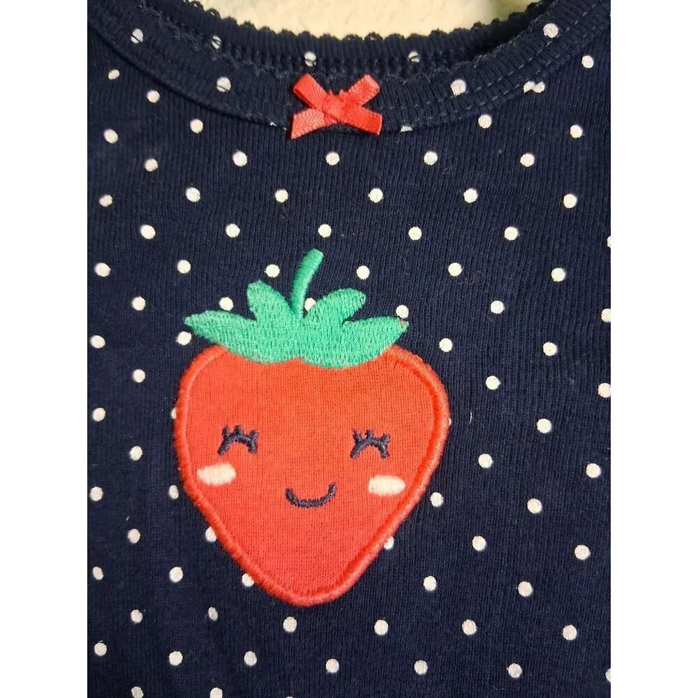 Carter's Bodysuit Cotton Long Sleeve Strawberry Blue Baby Girls Size 3 Months